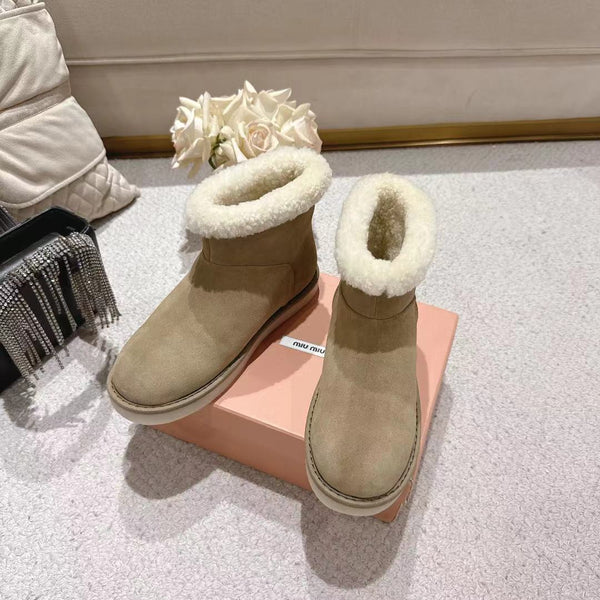 Miu Snow Boots Taupe Suede Shearling 455925