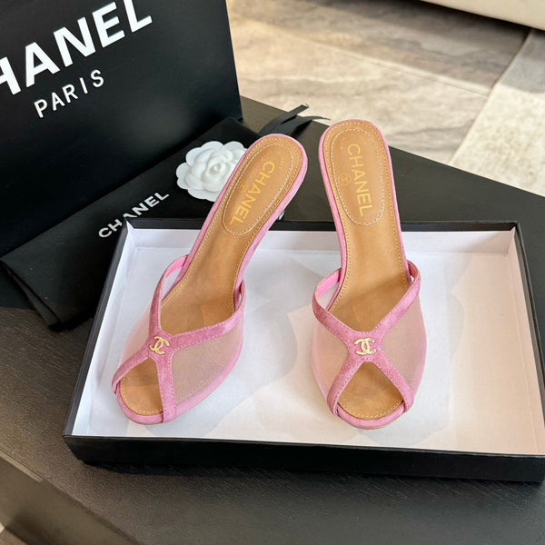 CC 26s Sandal 7cm Pink Mesh Lambskin 700613