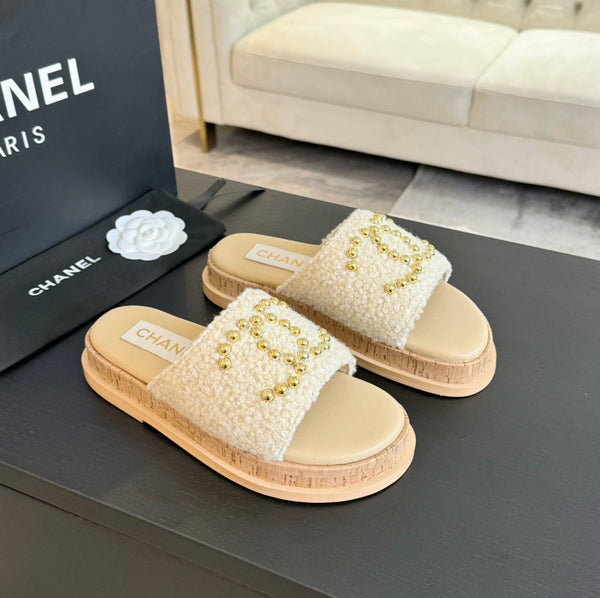 CC 25C Slippers Cream Satin Fabric 212978