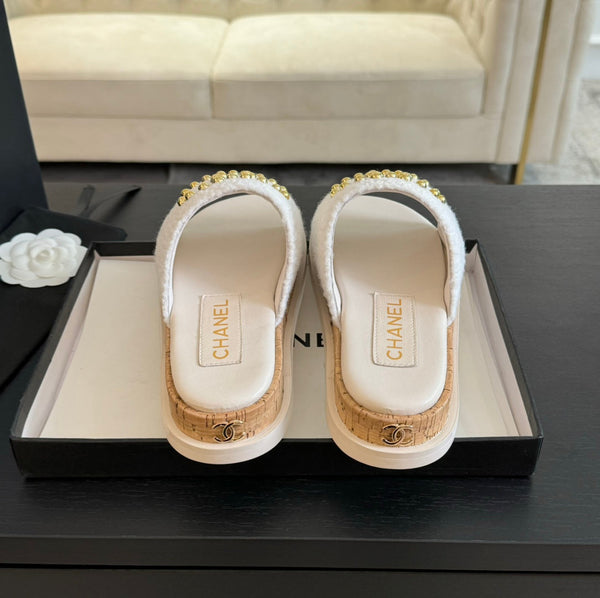CC 25C Slippers White Satin Fabric 212980