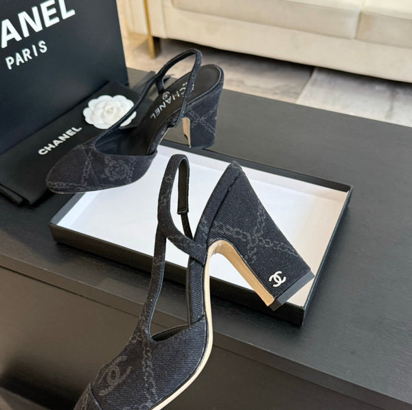 slingbacks 95 black denim calfskin
