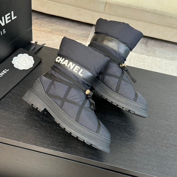 CC Ankle Boots Grey Mix Black Wind Cloth Quilted