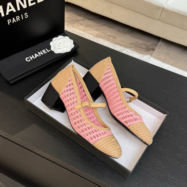 CC 25P Mary Jane 50mm Beige Pink Raffia 373788
