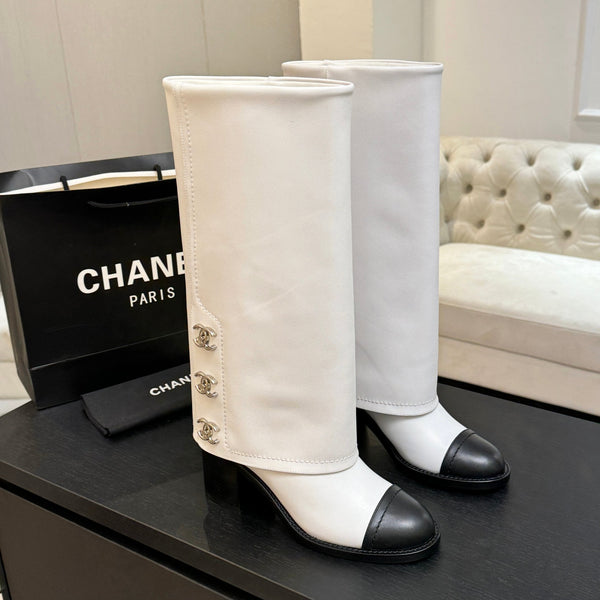 CC 26s Chunky Heel Trouser Boots Black White Sheepskin 673038