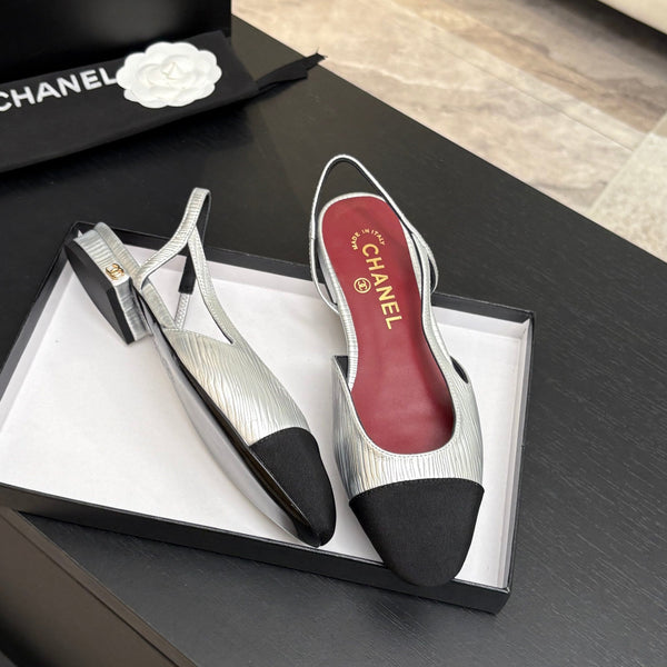 CC 26s Classic Slingback Flat Sliver Black Leather 907639