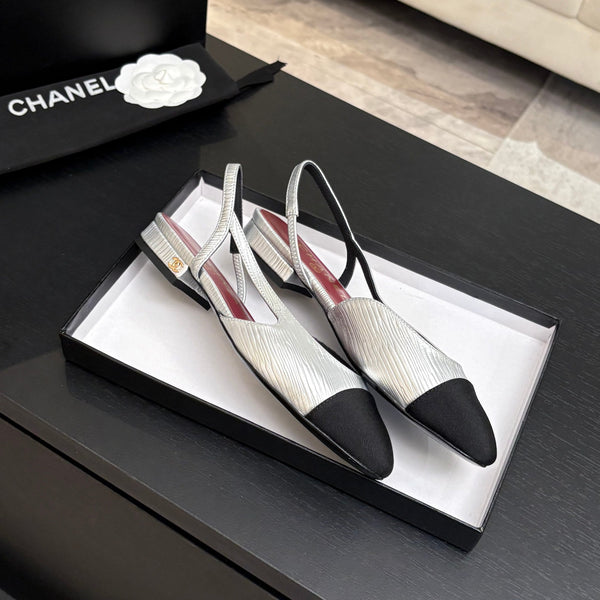 CC 26s Classic Slingback Flat Sliver Black Leather 907639