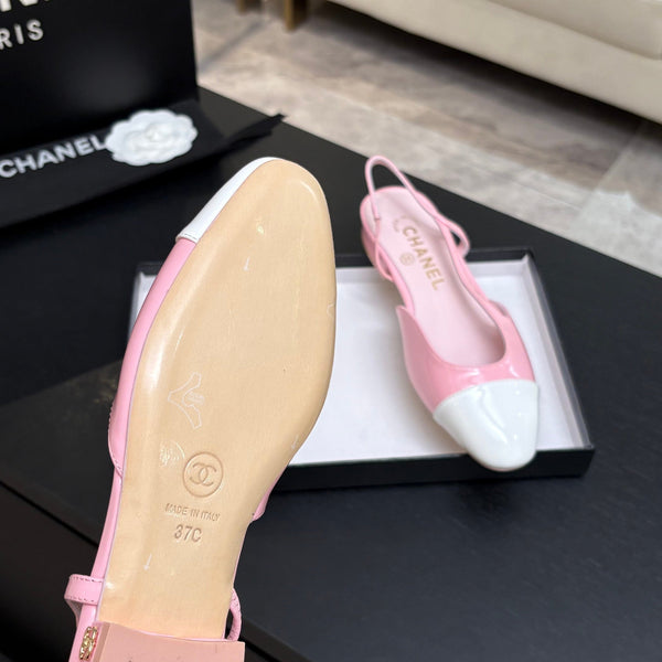 CC 26s Classic Slingback Flat Pink White Patent Leather 907642