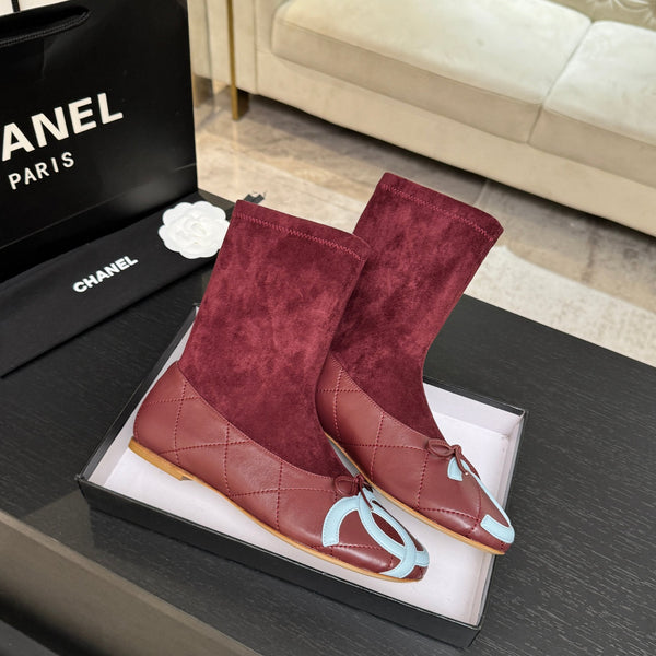 CC 26s Cap-Toe Sock Boots Burgundy Suede Leather 106822