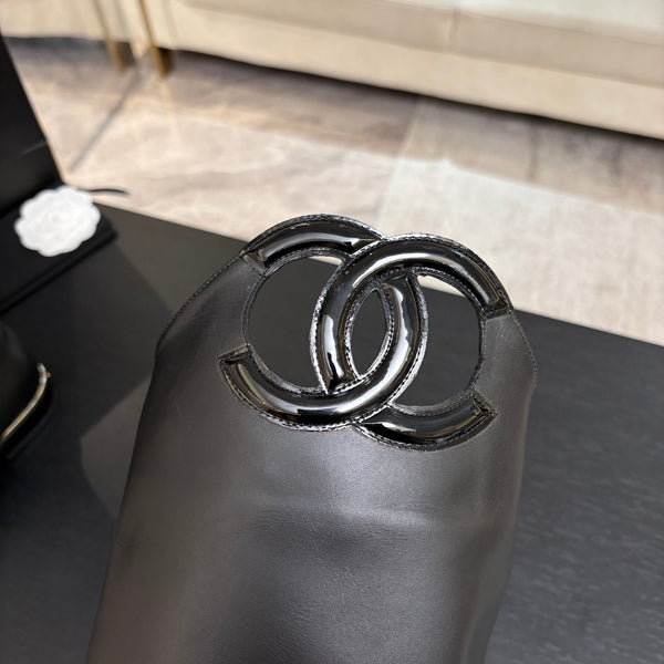 CC 26s Knee-High Riding Boots Black Calfskin Leather 106812