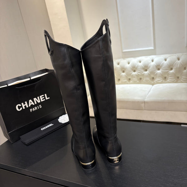 CC 26s Knee-High Riding Boots Black Calfskin Leather 106812