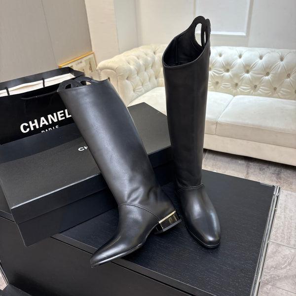 CC 26s Knee-High Riding Boots Black Calfskin Leather 106812