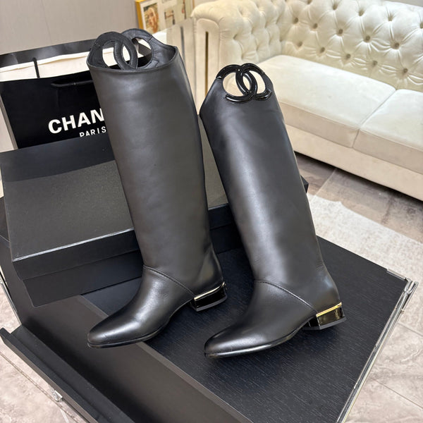 CC 26s Knee-High Riding Boots Black Calfskin Leather 106812