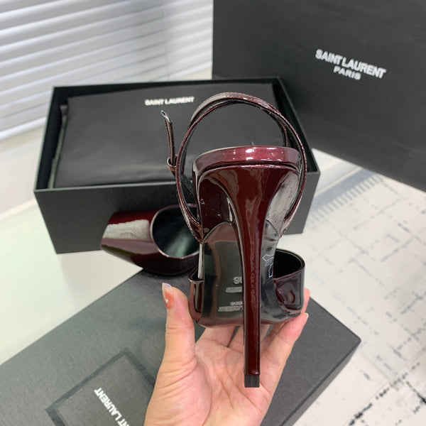 SL FISH MOUTH SANDAL PUMP BERRY POLISHED CALFSKIN