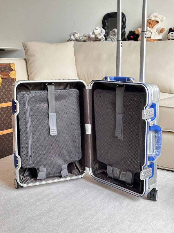 Rimowa 2025 Cabin Twist Suitcase 21inch Silver Blue Aluminum 273827