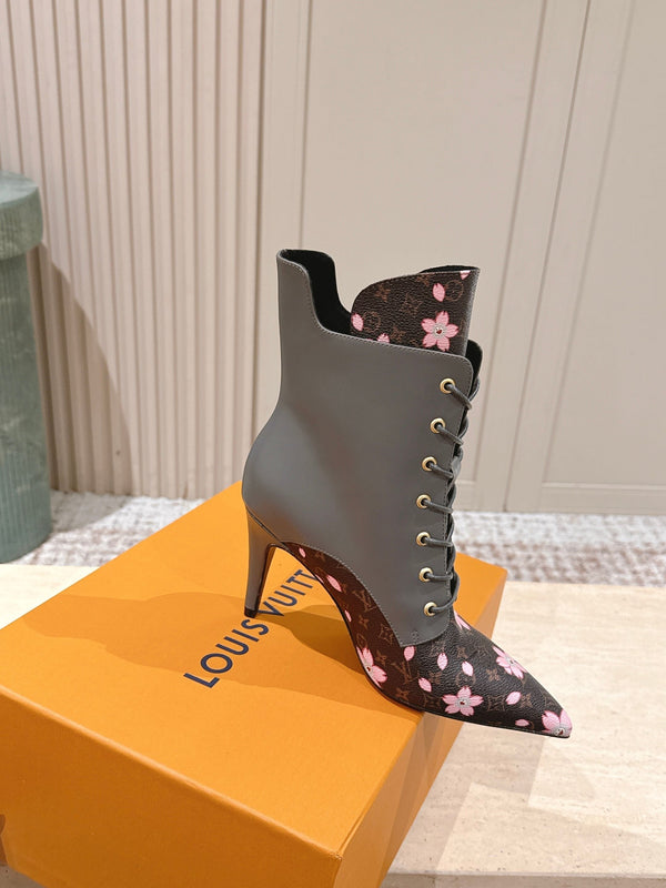 LV AW25 Ankle Boot Grey Monogram Canvas & Plain Calf Leather 555615