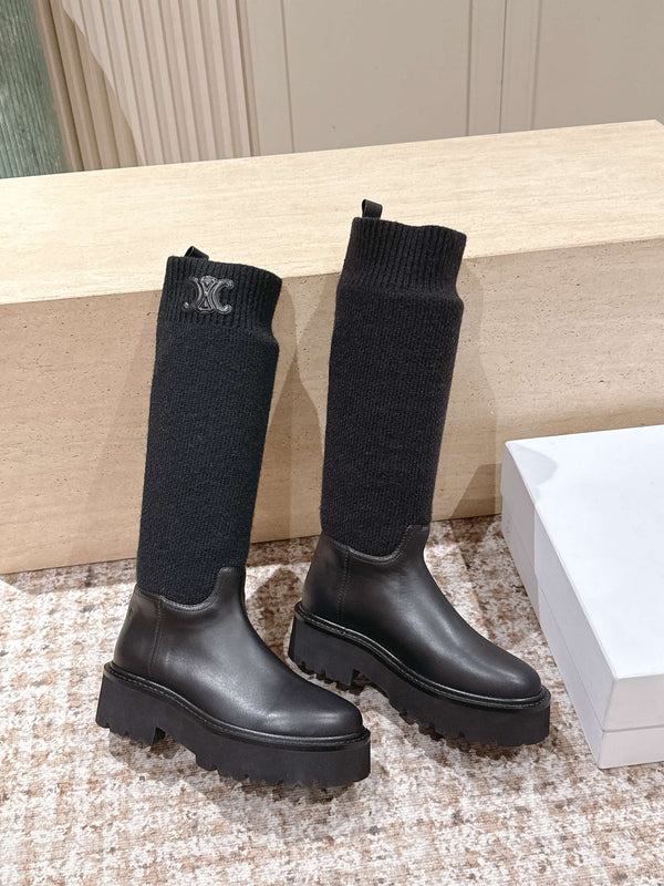 LV Celine Margaret Chelsea Boots Dark Brown  Calfskin and Woolen Fabric 532986