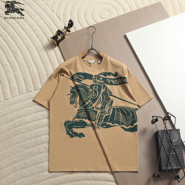 Burberry Men Knight Oversized T-Shirt Green Beige Cotton