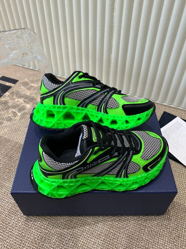 CD Sneaker B35 In Green Mix White Black Calfskin And Fabric  113119