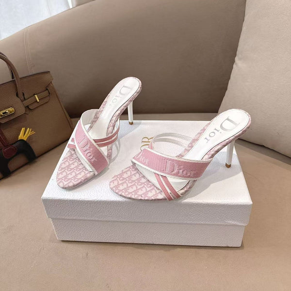 CD 26s Open Toe Mules 8.5cm Pink Oblique Canvas Leather 116945