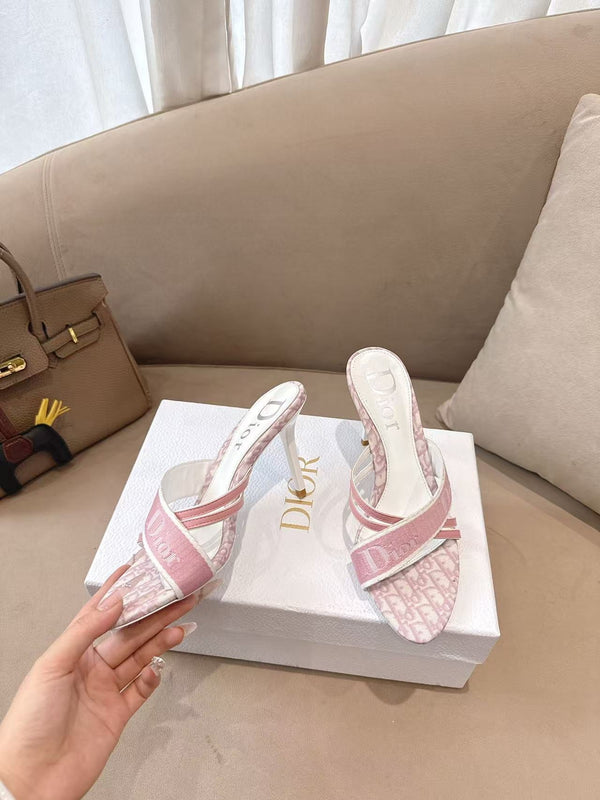 CD 26s Open Toe Mules 8.5cm Pink Oblique Canvas Leather 116945