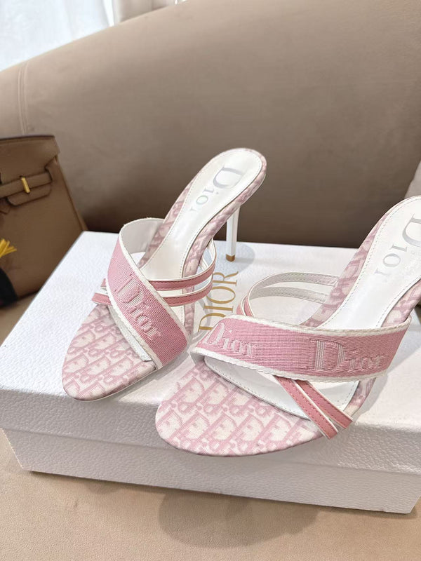 CD 26s Open Toe Mules 8.5cm Pink Oblique Canvas Leather 116945