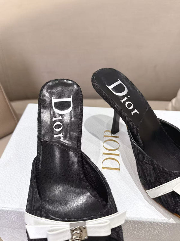 CD 26s Open Toe Mules 8.5cm Black Oblique Canvas Leather 116949