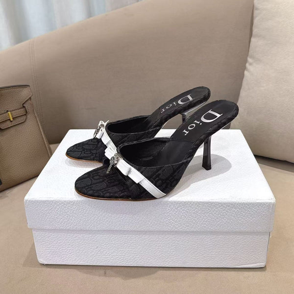 CD 26s Open Toe Mules 8.5cm Black Oblique Canvas Leather 116949