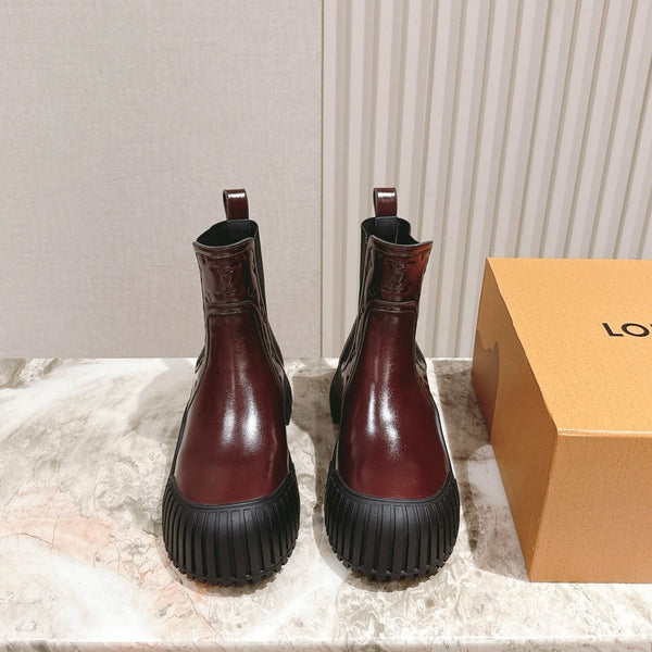LV Ruby Ranger Ankle Boot 50mm Burgundy Patent Leather 450147