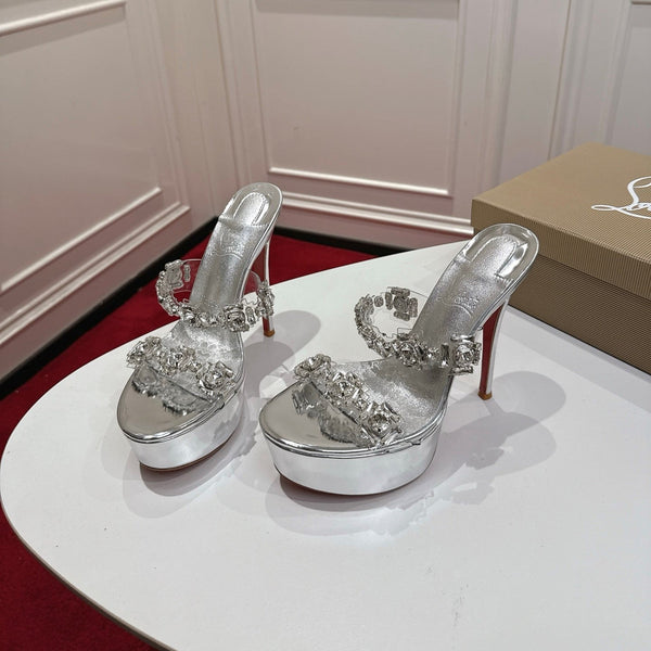 CL 26s Solo Zee Platform Sandals 16cm Silver Metallic Leather 912434