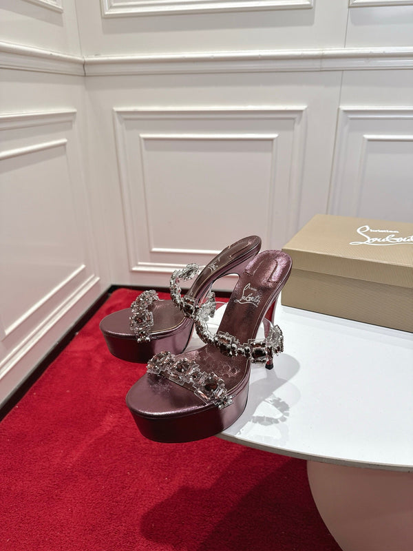 CL 26s Solo Zee Platform Sandals 16cm Burgundy Metallic Leather 912435