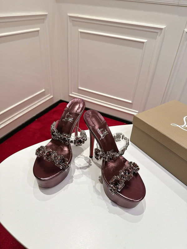 CL 26s Solo Zee Platform Sandals 16cm Burgundy Metallic Leather 912435