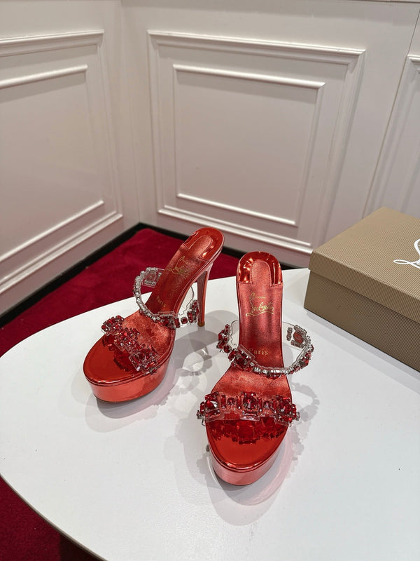 CL 26s Solo Zee Platform Sandals 16cm Red Metallic Leather 912436