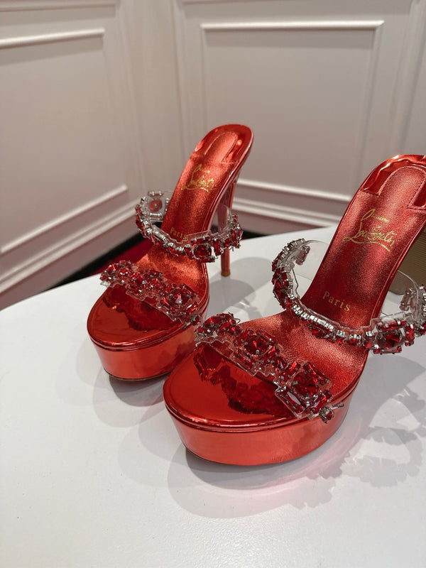 CL 26s Solo Zee Platform Sandals 16cm Red Metallic Leather 912436