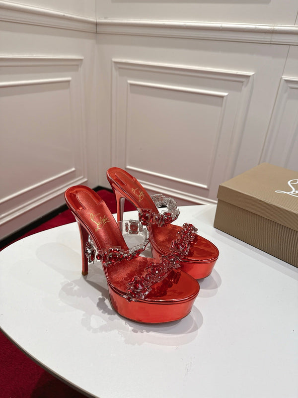 CL 26s Solo Zee Platform Sandals 16cm Red Metallic Leather 912436