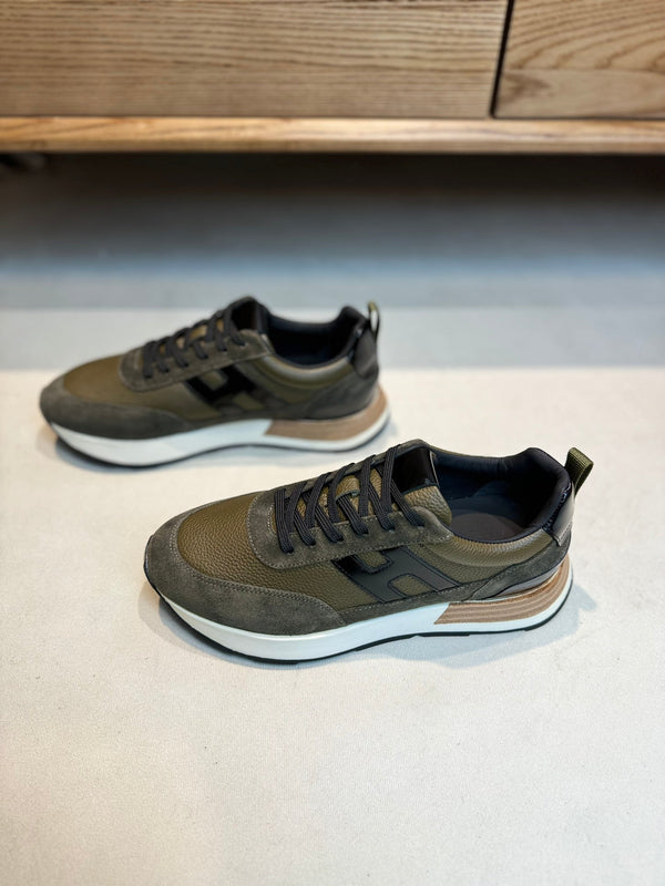 HM INTERACTIVE LACE-UP SNEAKER OLIVE CALFSKIN