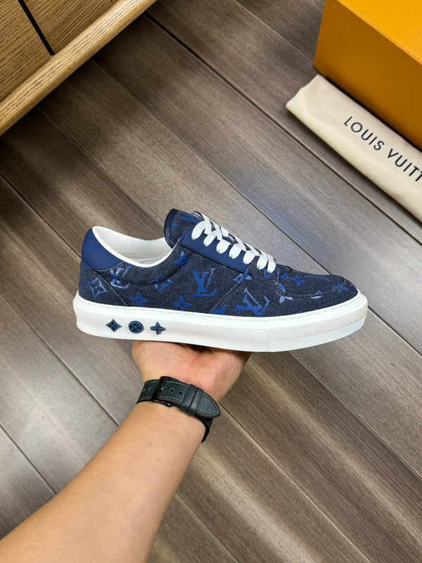 LV TRAINER SNEAKER IN BLACK AND BLUE MONOGRAM DENIM