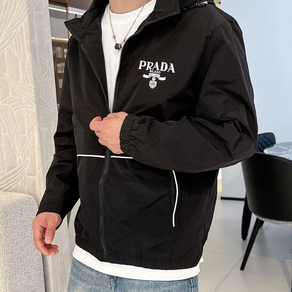 Prada Men’s Windbreaker Jacket Black Nylon Fabric