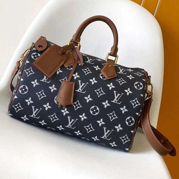 LV Speedy Bandoulière 30cm Indigo Blue Monogram Calfskin GHW