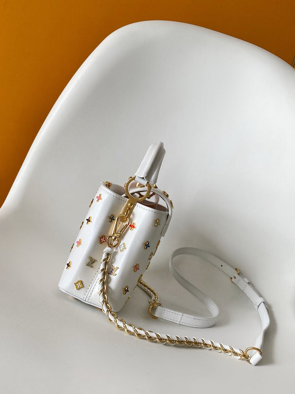 LV x TM Capucines Mini 21cm White Taurillon Cowhide & Metallic Studs GHW