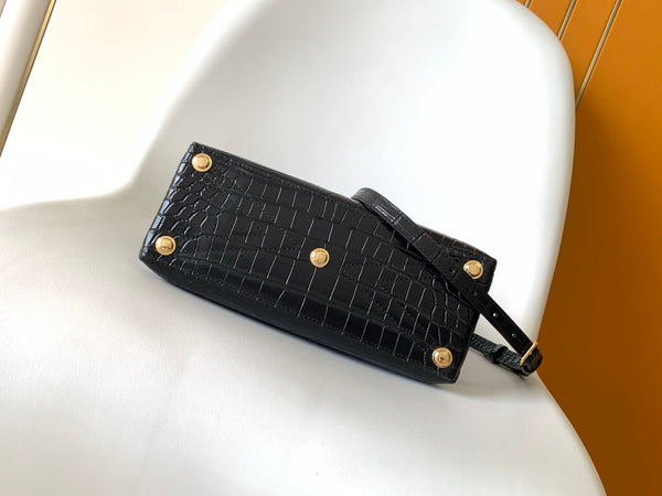 LV 25s Rose Des Vents Handbag 27cm Black Crocodile GHW