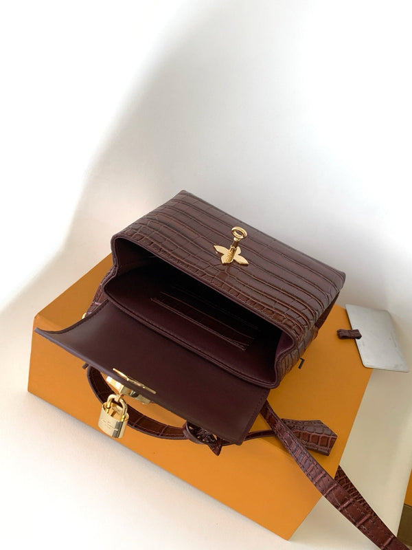 LV 25s Rose Des Vents Handbag 19cm Burgundy Crocodile GHW
