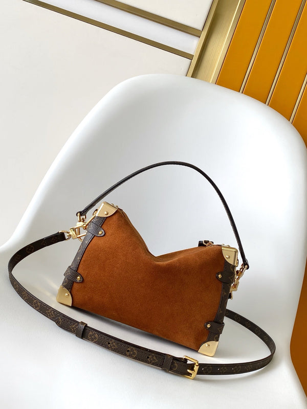 LV Side Trunk MM 23.5cm Brown Suede Canvas