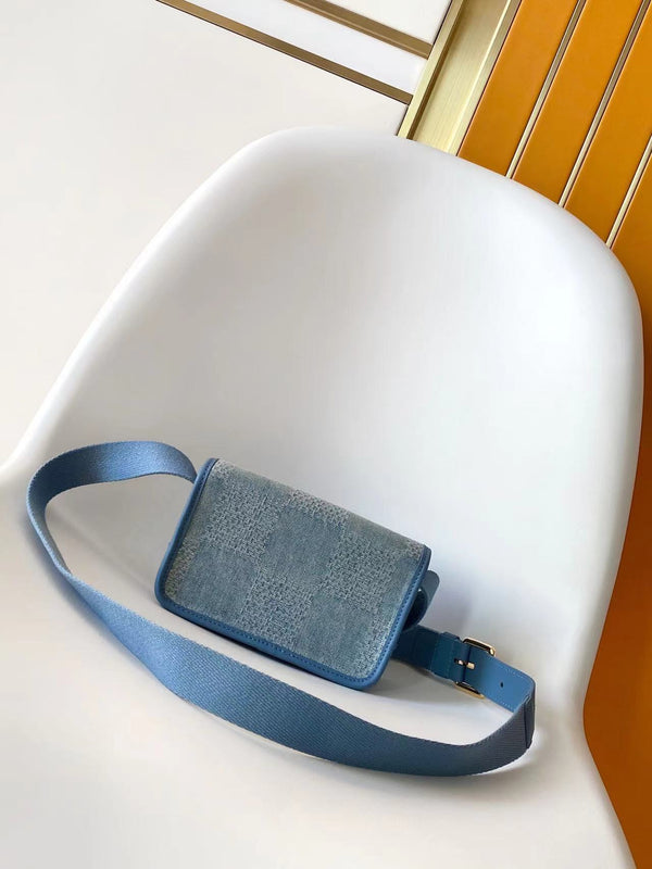 LV Bosphore Mini Handbag 19cm Blue Denim Cotton GHW