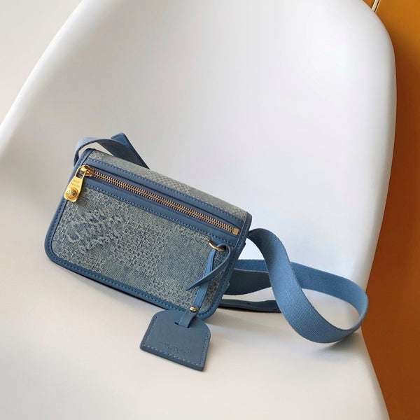LV Bosphore Mini Handbag 19cm Blue Denim Cotton GHW