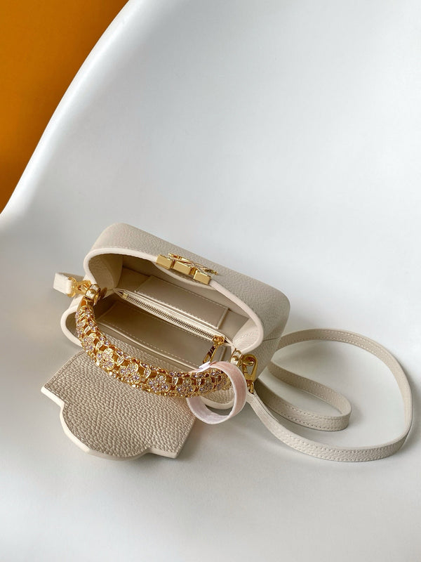 LV Capucines Mini Bedazzled Flower Handle Off White Taurillon leather