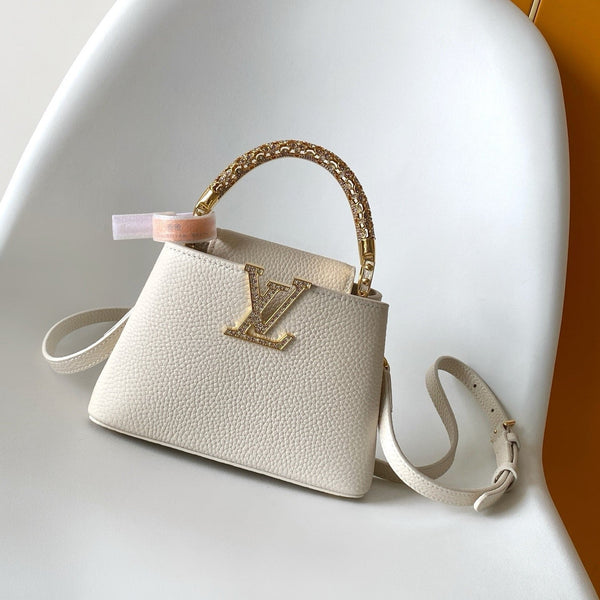 LV Capucines Mini Bedazzled Flower Handle Off White Taurillon leather