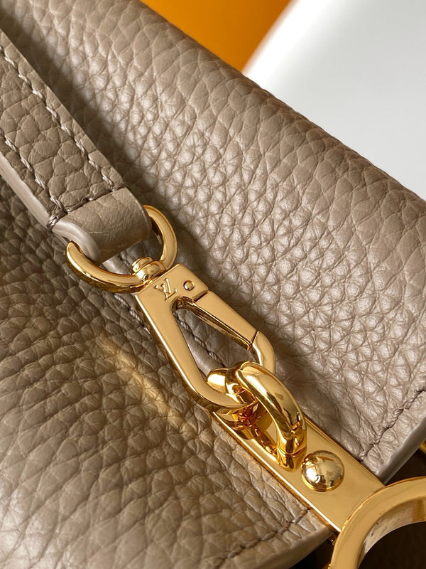 LV Capucines Mini Bedazzled Flower Handle Taupe Taurillon leather