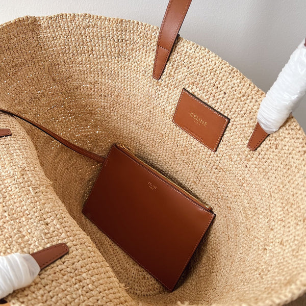 MEDIUM SUPPLE 30 CLASSIC PANIER BEIGE RAFFIA TAN CALFSKIN