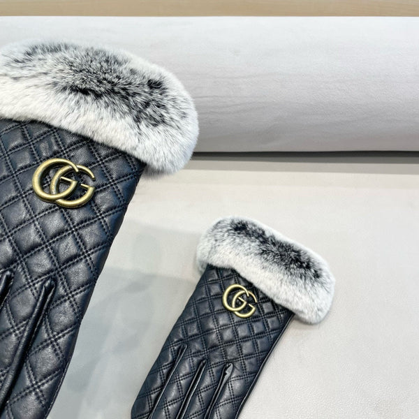 TOUCHSCREEN GLOVES IN BLACK RABBIT FUR AND LAMBSKIN 444433