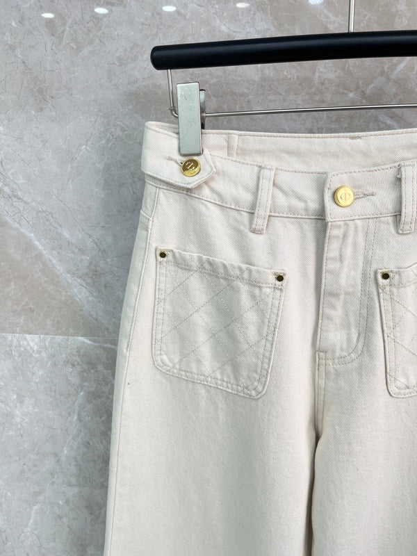 CD Quilted Pocket Wide-Leg Jeans Off-white Denim Cotton 351186